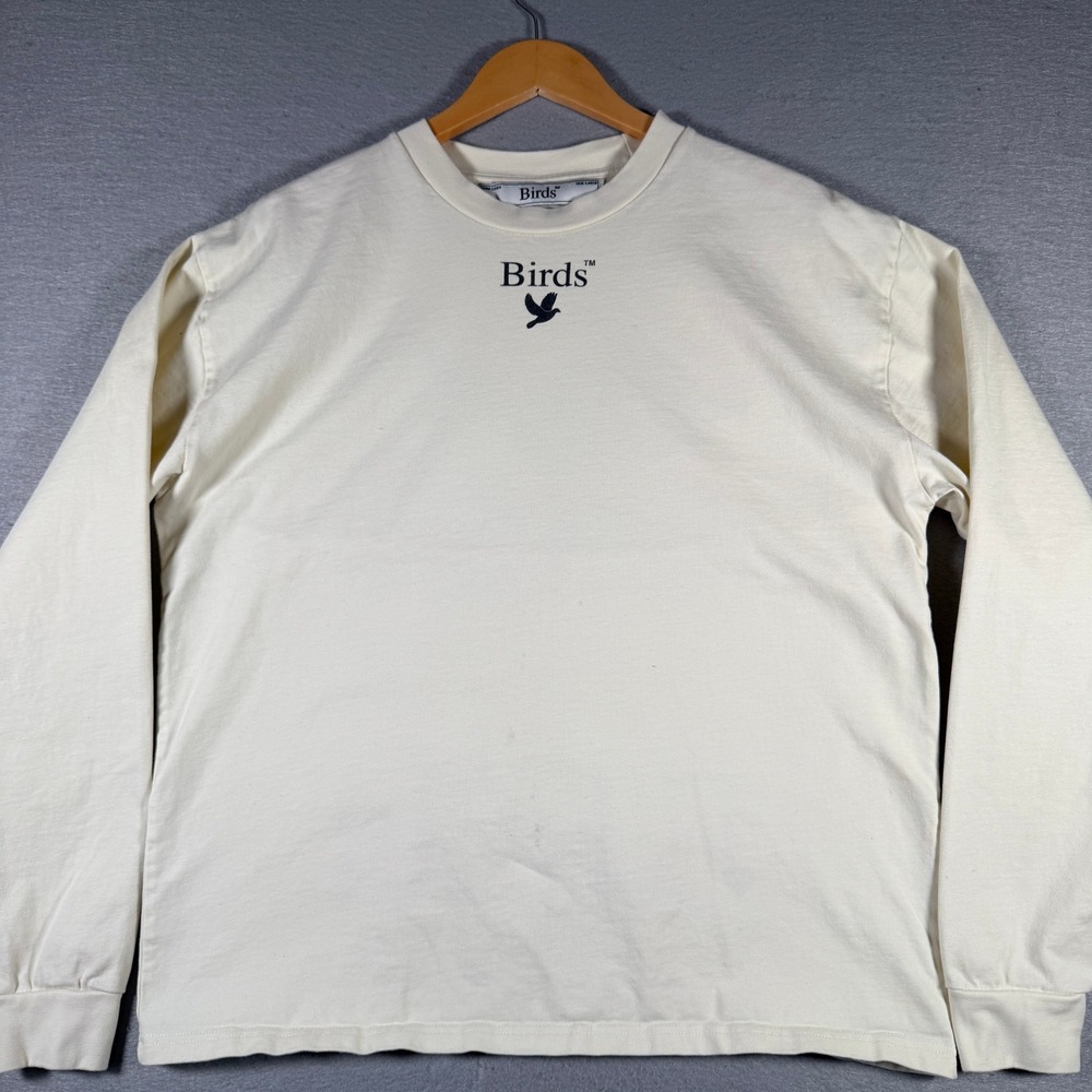 Birds Pure Goods Mens Large Long Sleeve Graphic T-Shirt Cream San Francisco SF